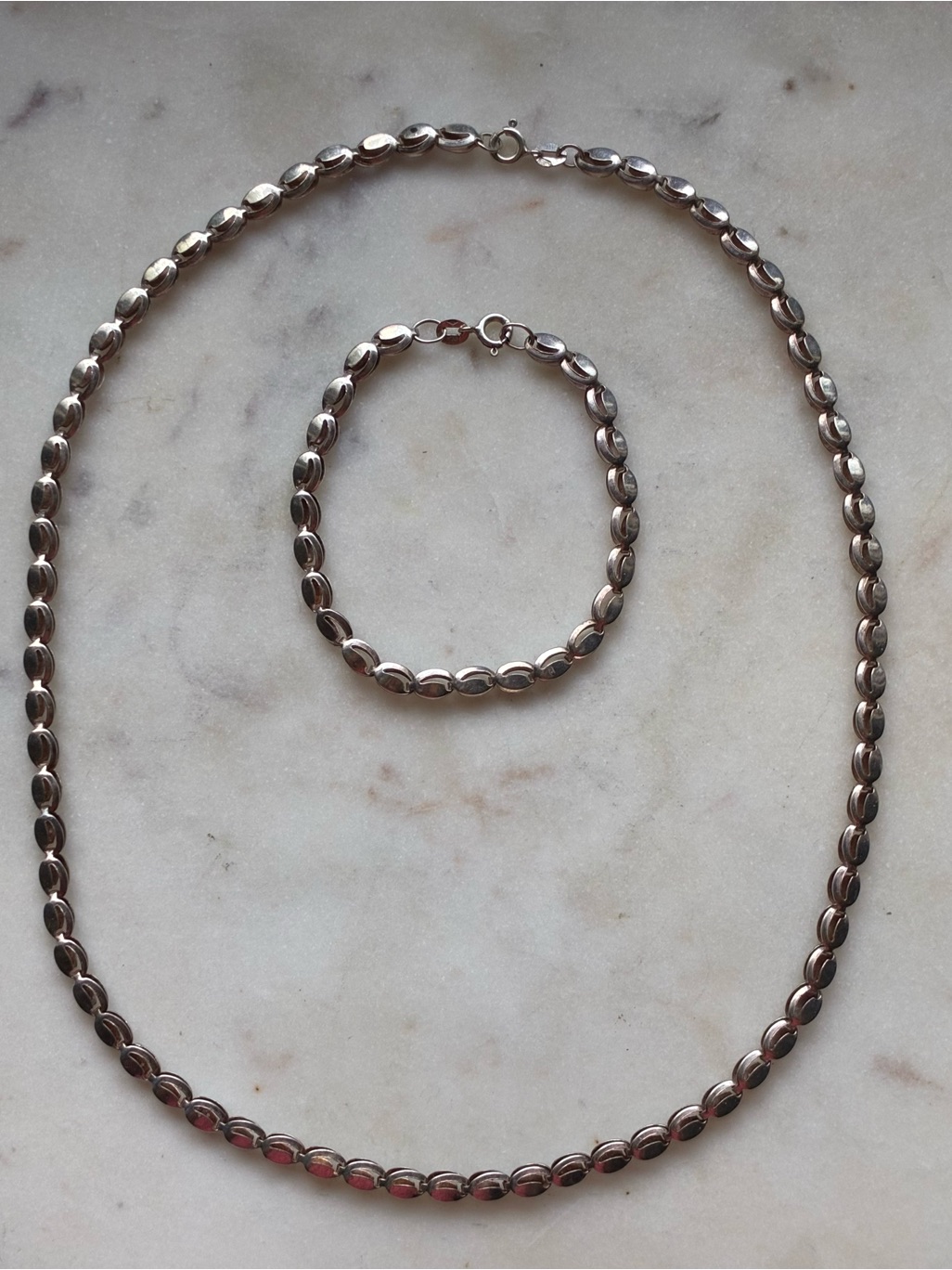 Unique Sterling Silver Chain Necklace And Bracelet Set